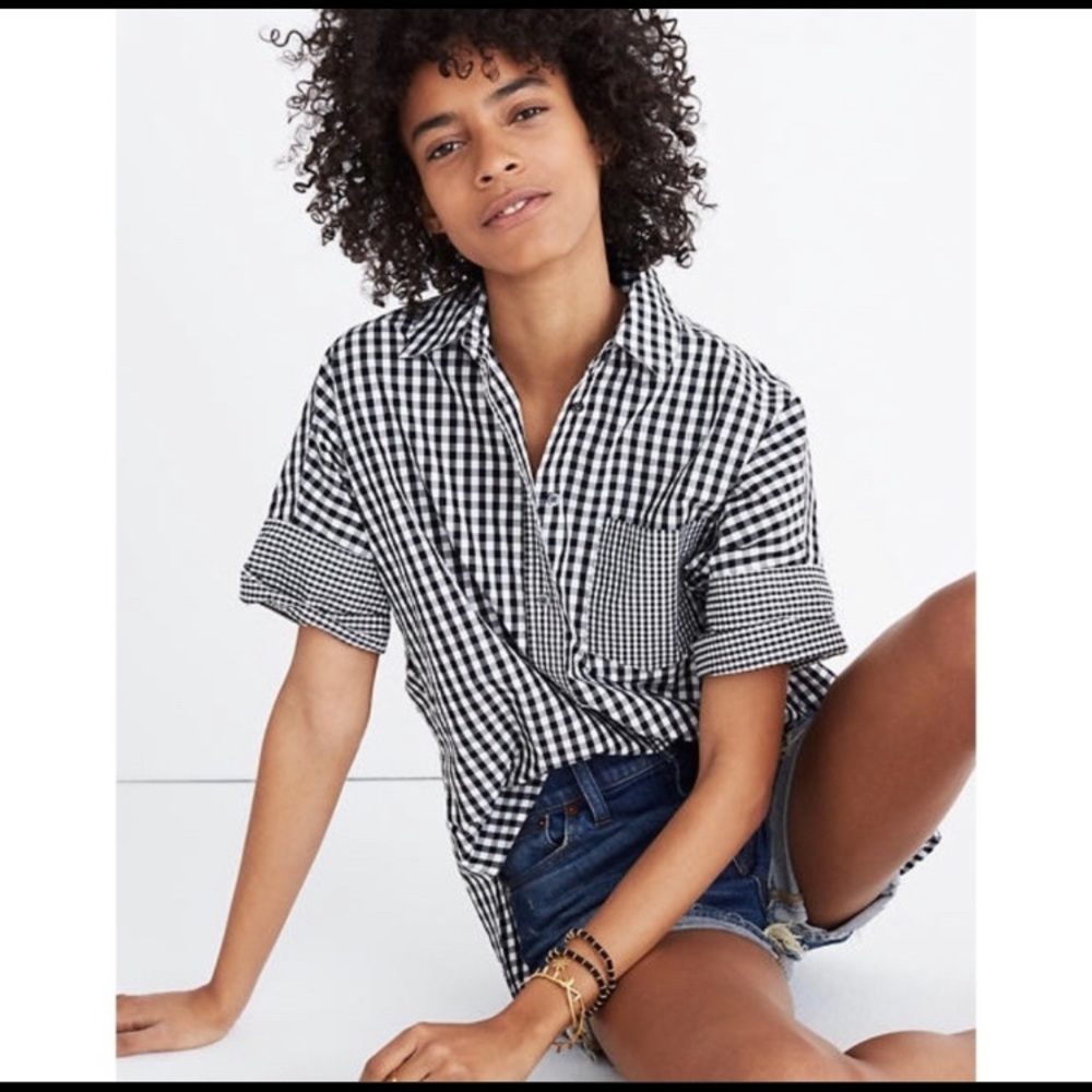 Madewell Gingham-Play Button-Down Shirt Size M